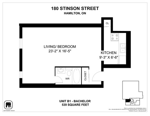 Floor plan for studio, 1 bath